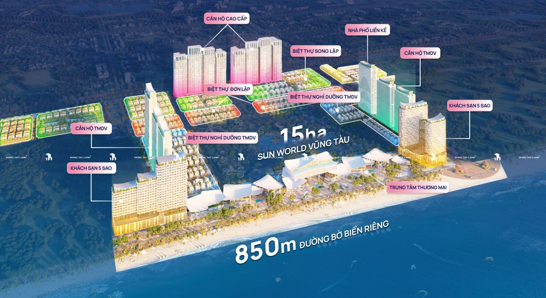 Phối cảnh tổng thể quy hoạch dự án Blanca City Vũng Tàu nhìn từ trên cao ôm trọn bờ biển