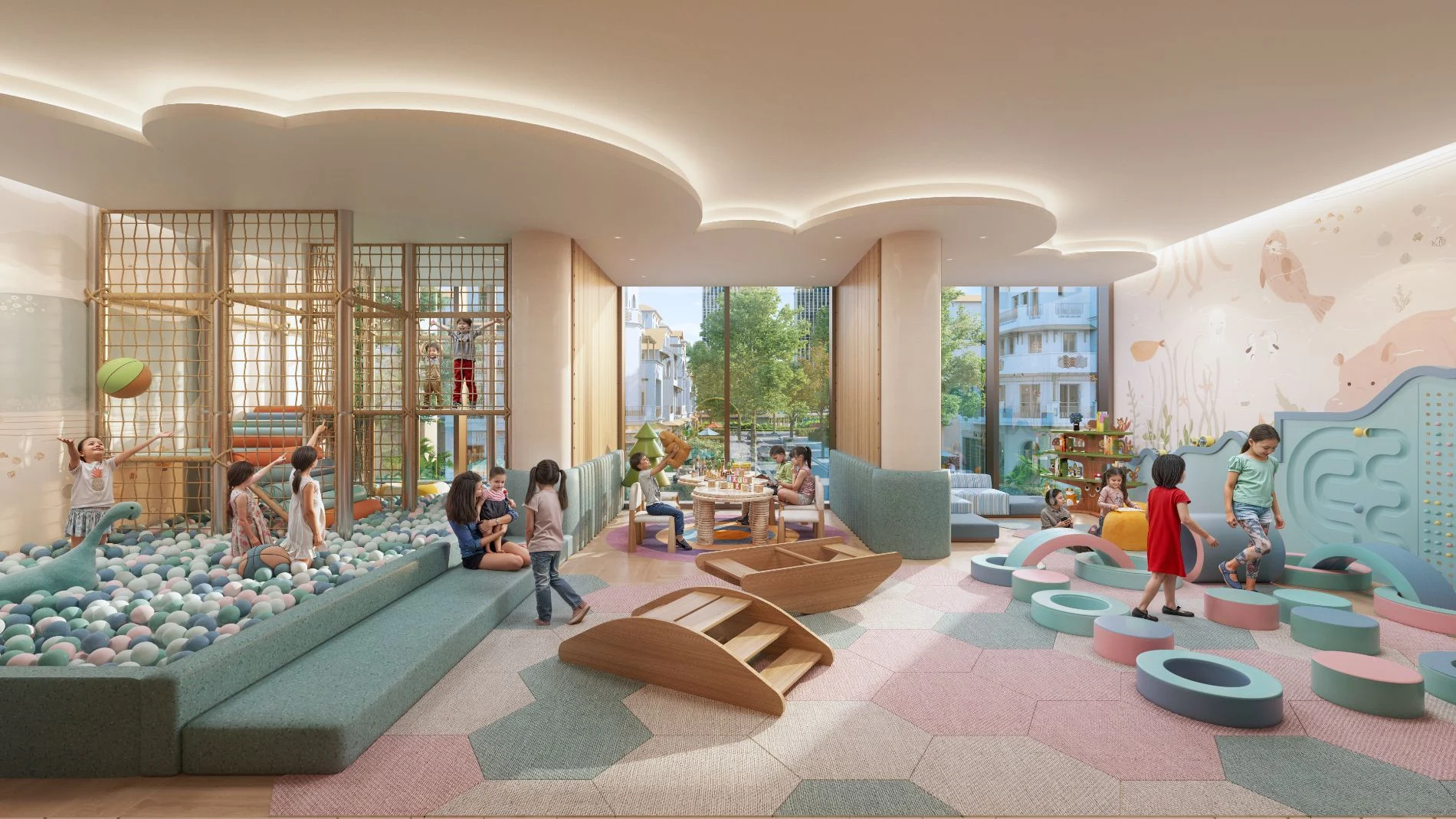 Trẻ em nô đùa tại phòng chơi Kids Club đầy màu sắc của Blanca City