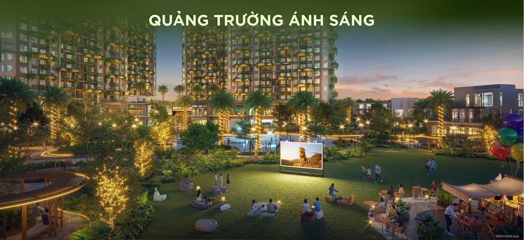 Cư dân tham gia sự kiện chiếu phim ngoài trời tại Quảng trường Ánh Sáng
