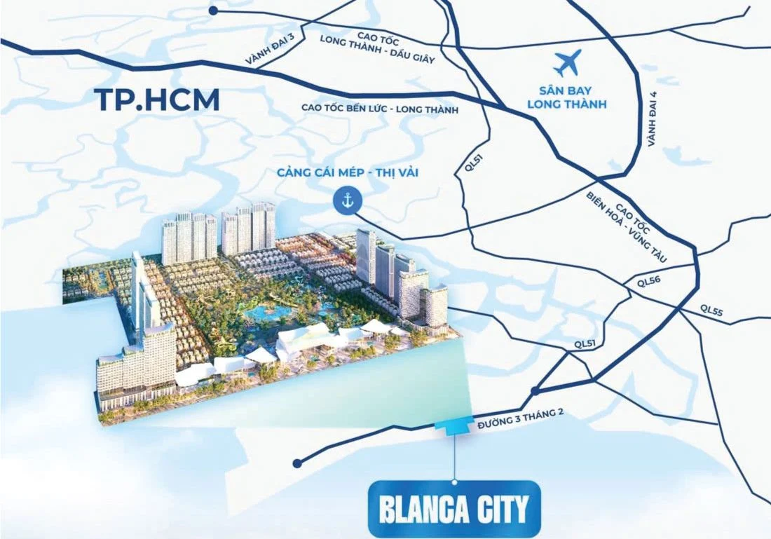 Sơ đồ kết nối giao thông huyết mạch từ cao tốc Biên Hòa Vũng Tàu đến dự án Blanca City