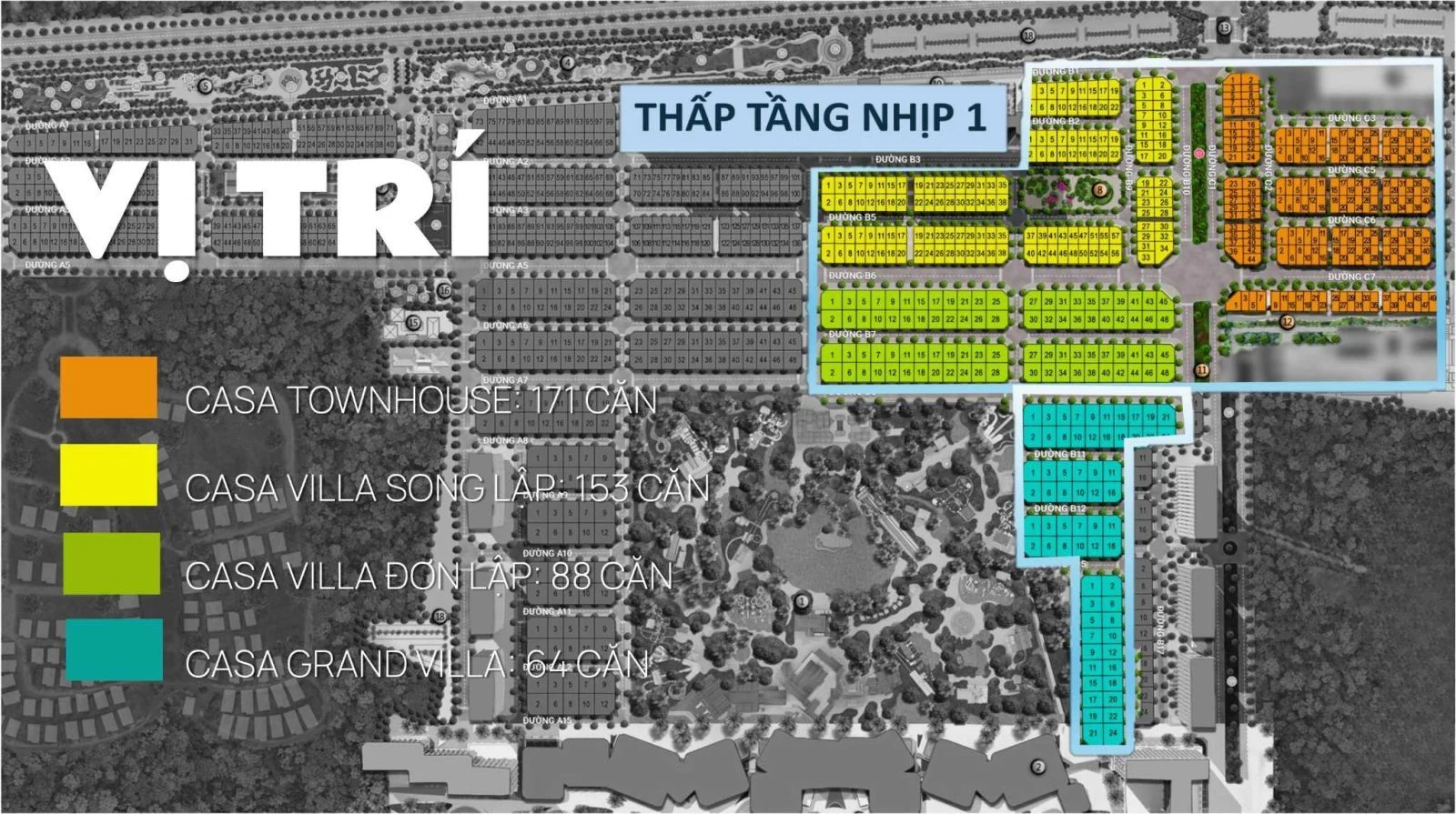 Sơ đồ mặt bằng phân lô chi tiết các sản phẩm thấp tầng tại dự án Casa Villa Blanca City
