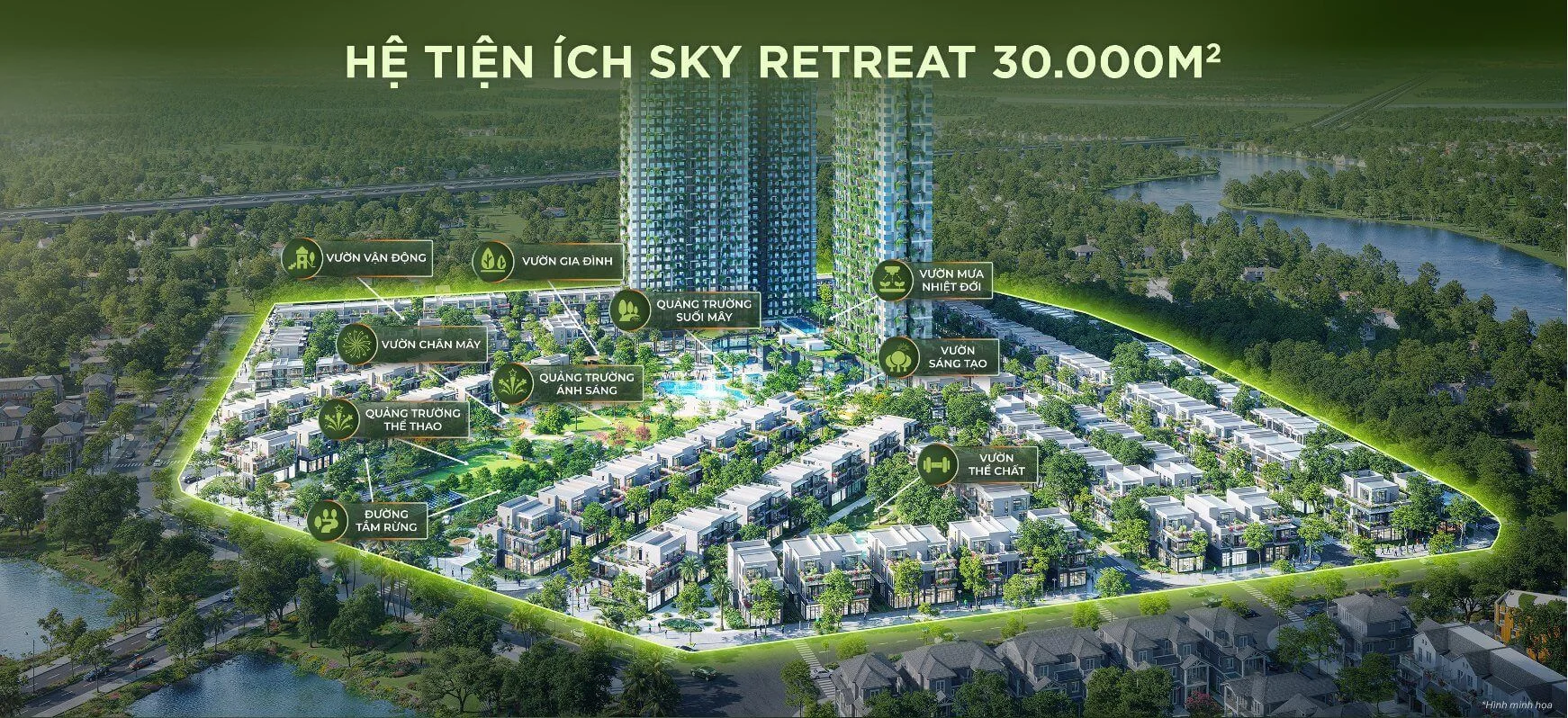 Bản đồ chi tiết vị trí các khu vực tiện ích rộng 30.000 m2 tại Sky Retreat