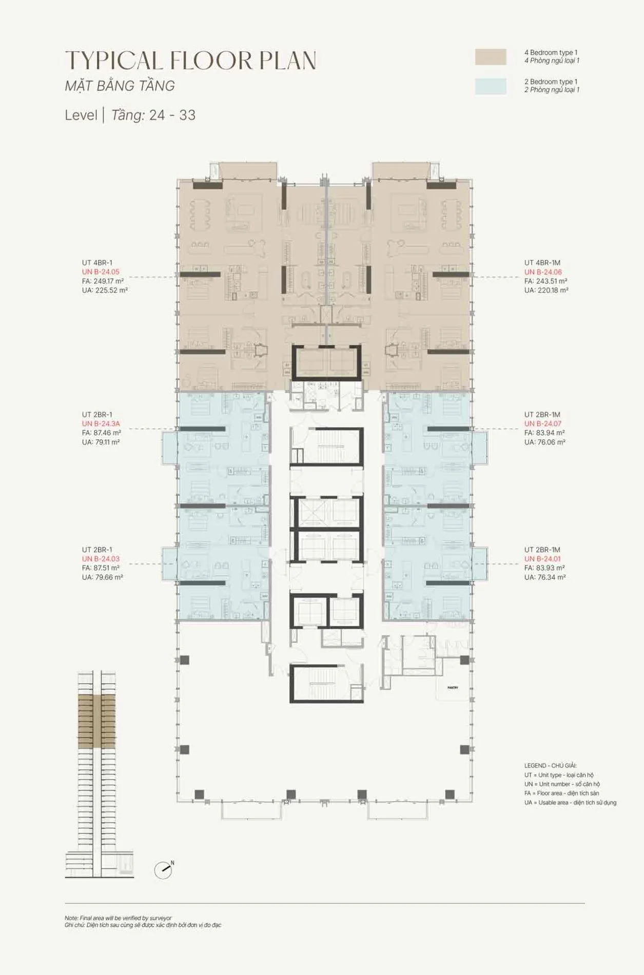 Mặt bằng tầng điển hình 24 đến 33 The Opusk Residence tối ưu tầm nhìn panorama