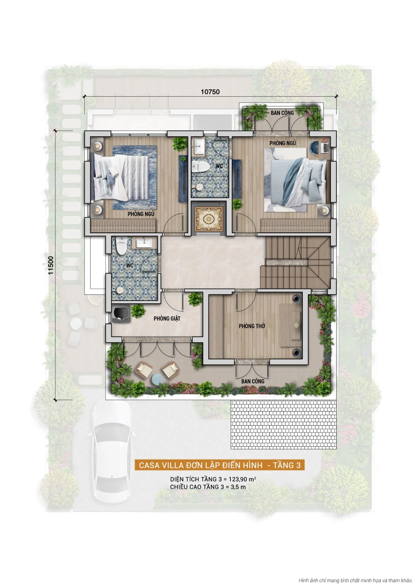 Bản vẽ mặt bằng thiết kế tầng 3 diện tích 123.9m2 của biệt thự Casa Villa Đơn Lập