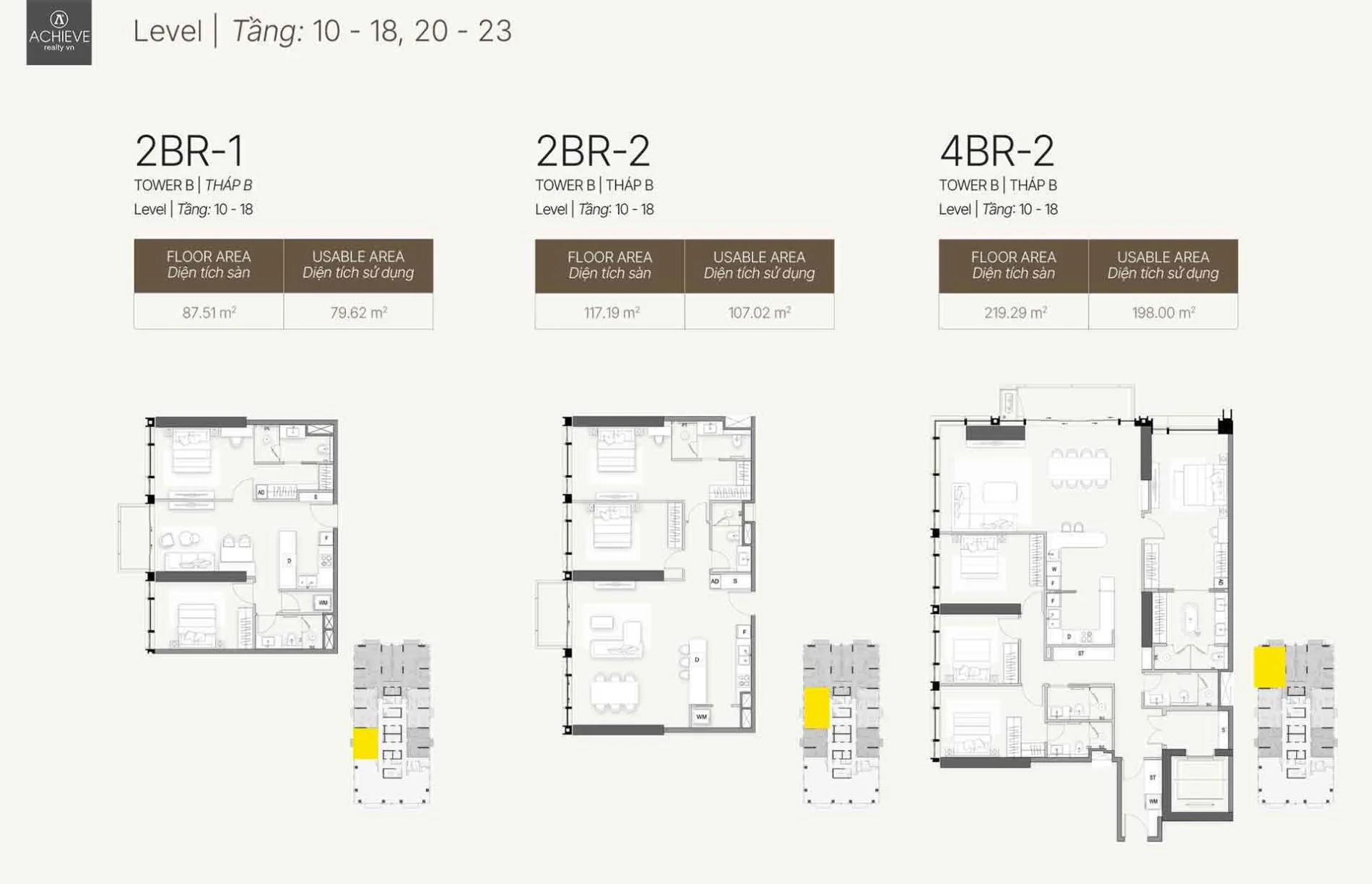 Thiết kế layout căn hộ 2 phòng ngủ và 4 phòng ngủ The Opusk Residence tầng trung