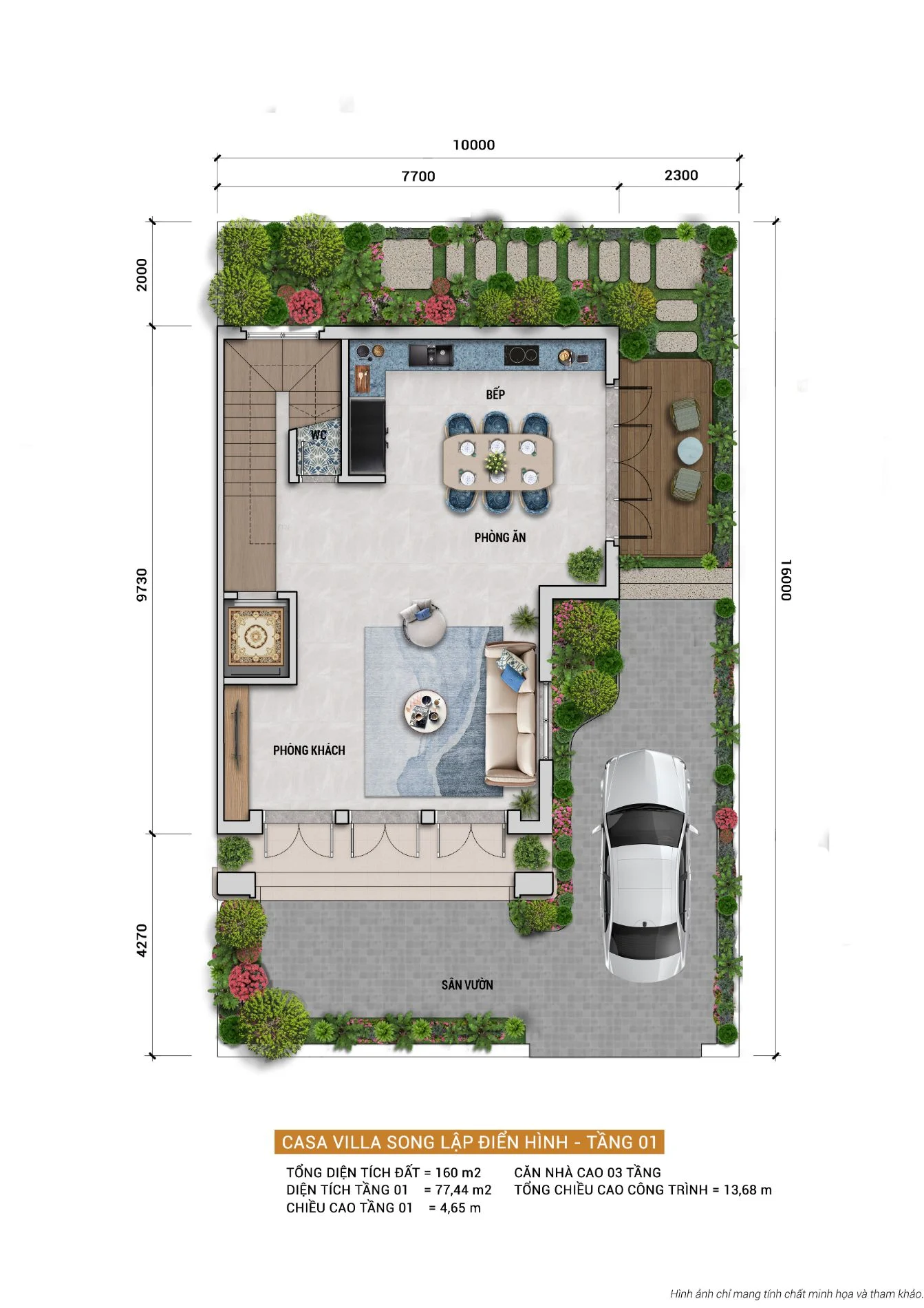 Thiết kế mặt bằng tầng 1 biệt thự song lập Casa Villa tối ưu không gian sinh hoạt chung