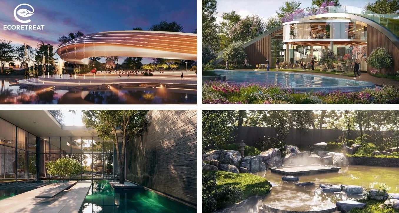 Các không gian tiện ích mặt nước và bể tắm onsen tại Sky Retreat
