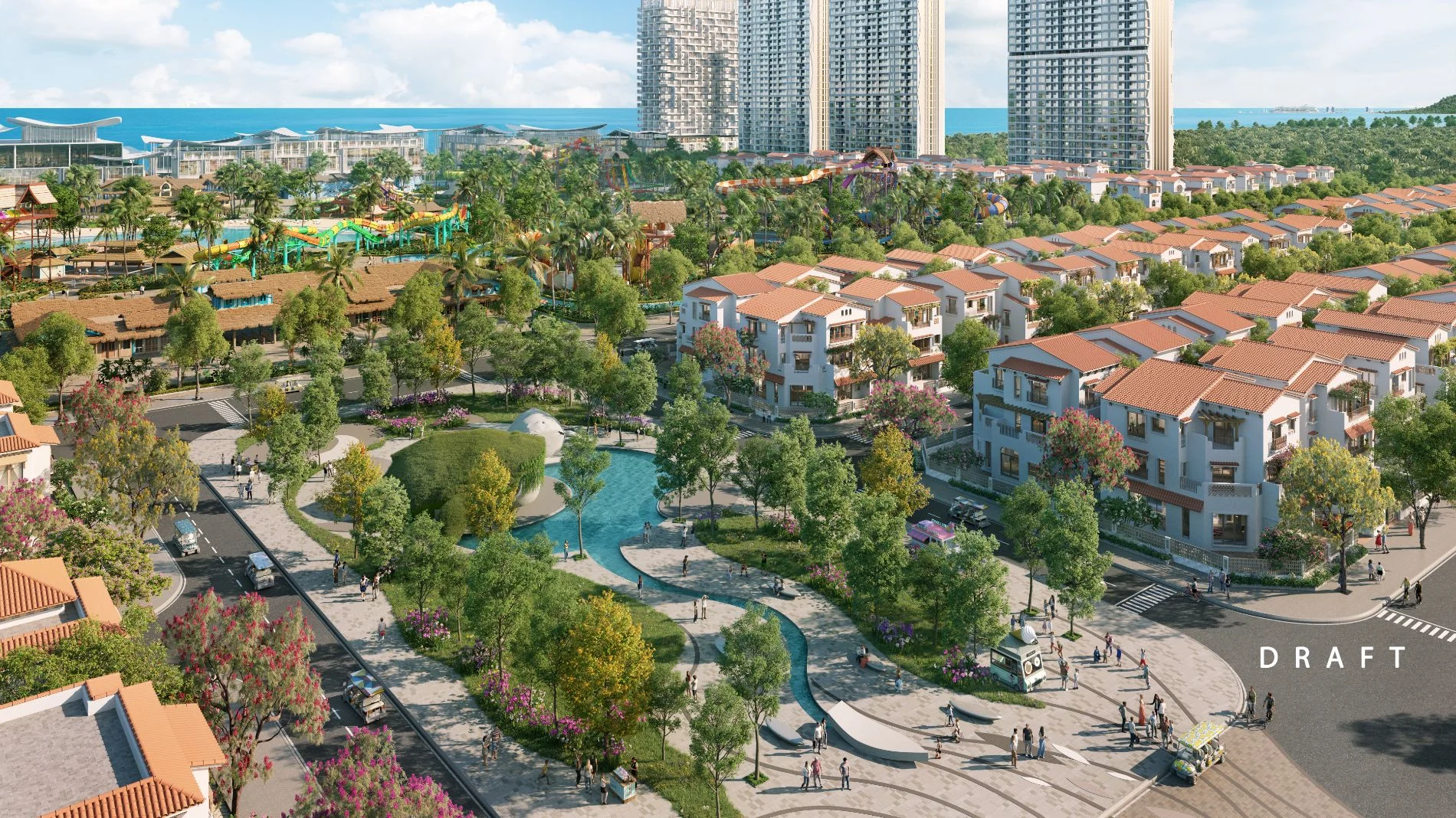 Cảnh quan dòng suối nhân tạo chảy qua khu biệt thự Casa Villa Blanca City.